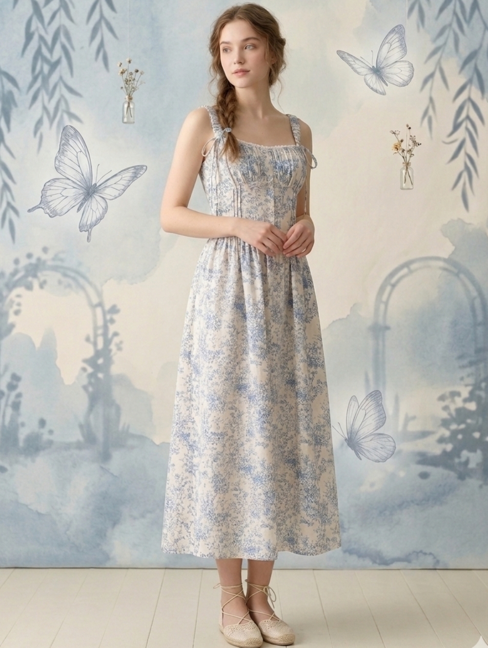 NWT Commense Corset Maxi Dress Sz L Toile Floral Milkmaid Cottagecore Shower
